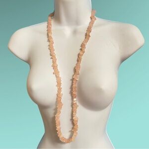 Rose Quartz Chips Chunky Long Necklace